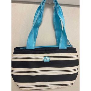 Igloo lunch tote black blue stripes 8x14” zipper and insulated
